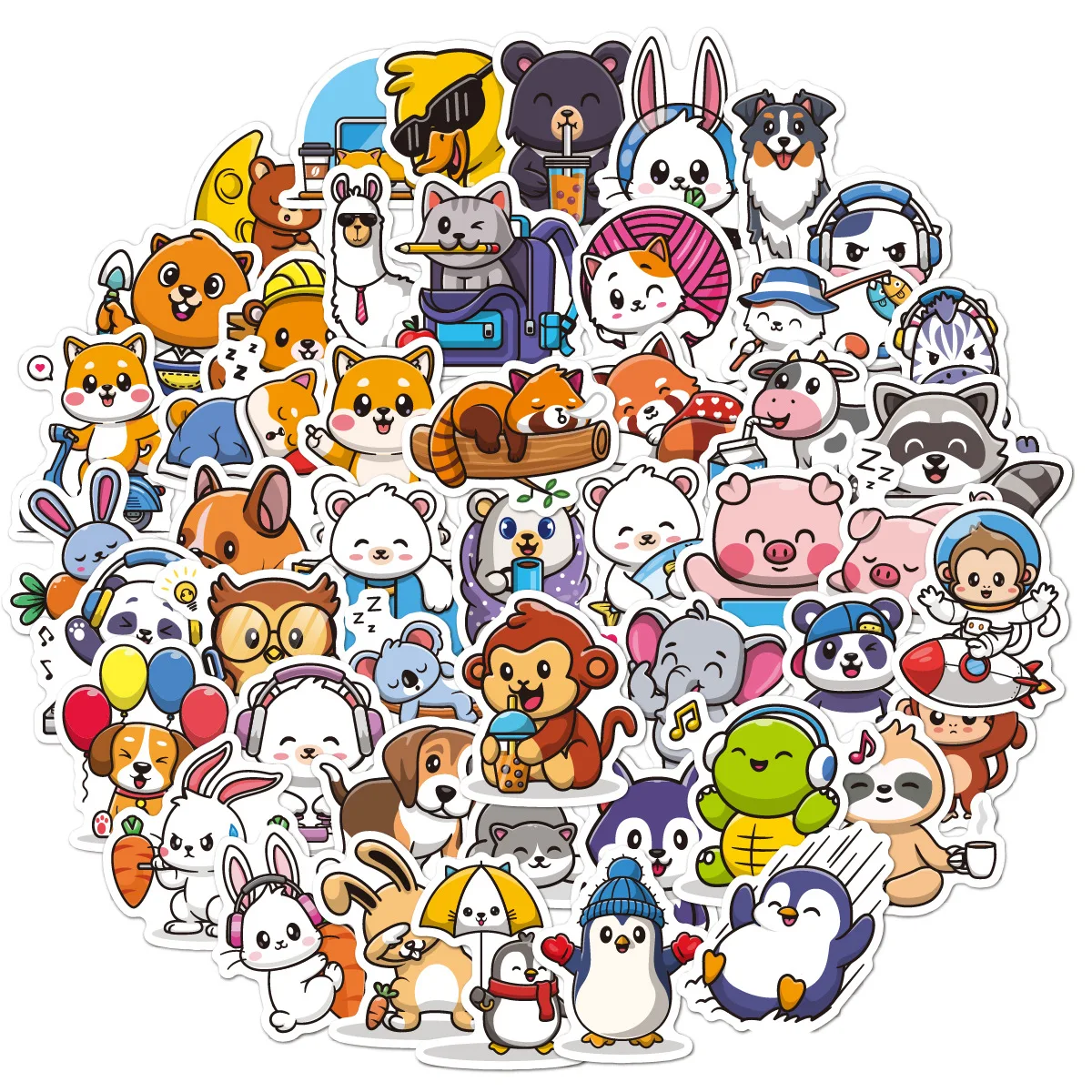 

50pcs Cute Animal Cartoon Stickers Kids Stationery Stickers