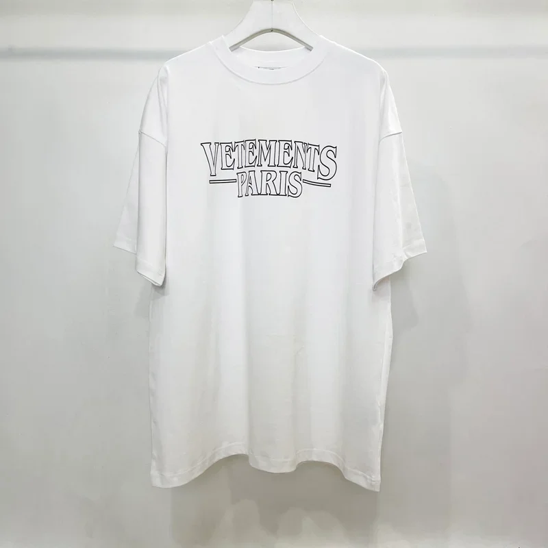 

White VTM Short Sleeves Letter Logo Print 1:1 High Quality Pure Cotton Oversized T-Shirt
