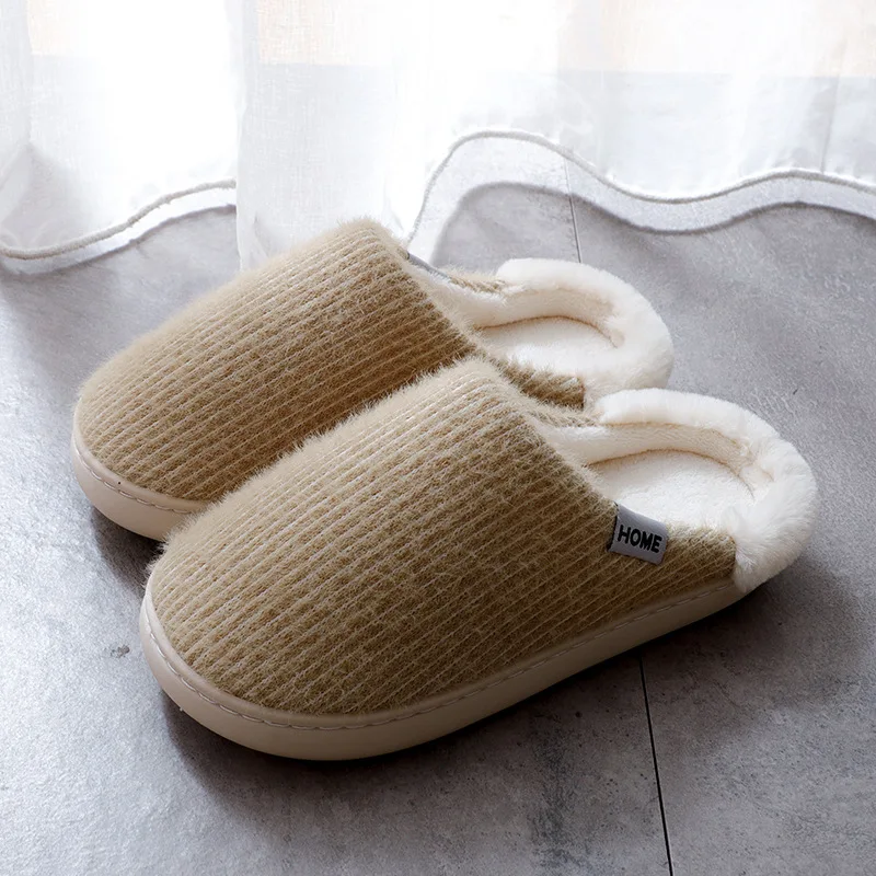 Warm Winter Furry Soft Short Slippers Women Man Bedrooms Home Cotton Shoes Indoor Platform Slides Famale Plush Ladies Slippers