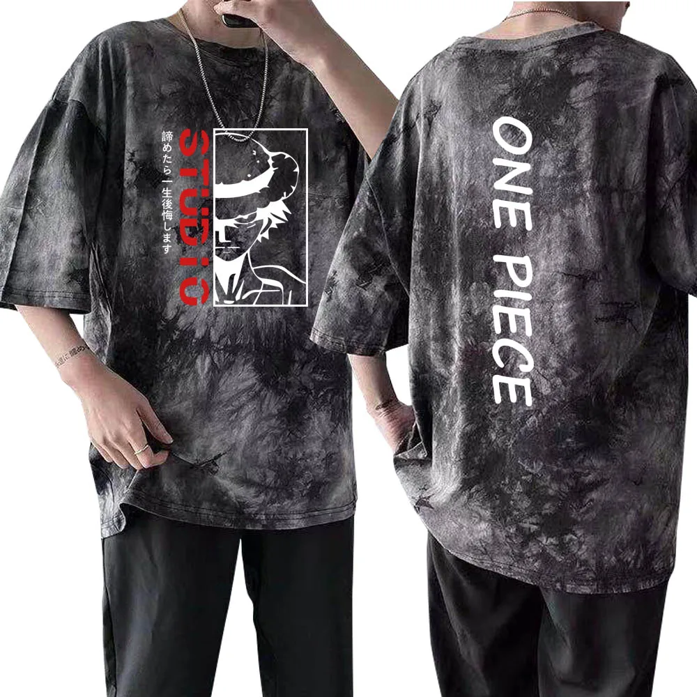 

Anime One Piece Luffy Shirt Tie Dye Hip Hop Round Neck Tees