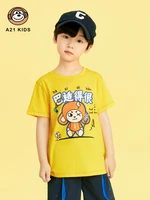 a21 boys casual short sleeved t shirt 2022 summer new fashion pure cotton chic fun cartoon print loose round neck childrens top