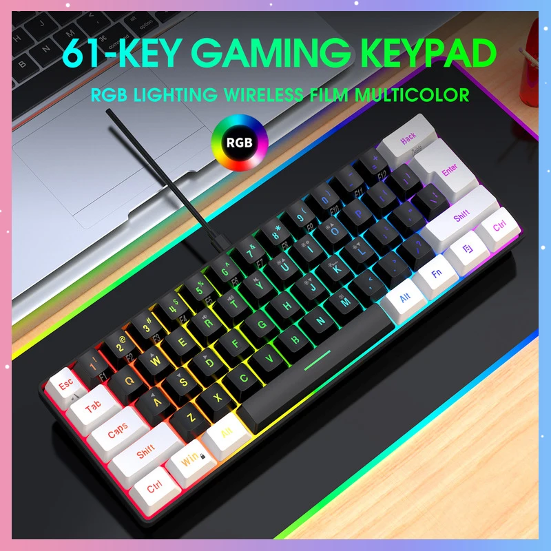 

Игровая мембранная клавиатура с 61 клавишами, Rgb подсветка, проводная клавиатура, эргономичная компьютерная периферийная клавиатура с высокими и низкими клавишами, подарки для детей