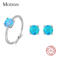 modian natural opals series jewelry set 925 sterling silver luxury finger ring stud earrings for women fine jewelry gift
