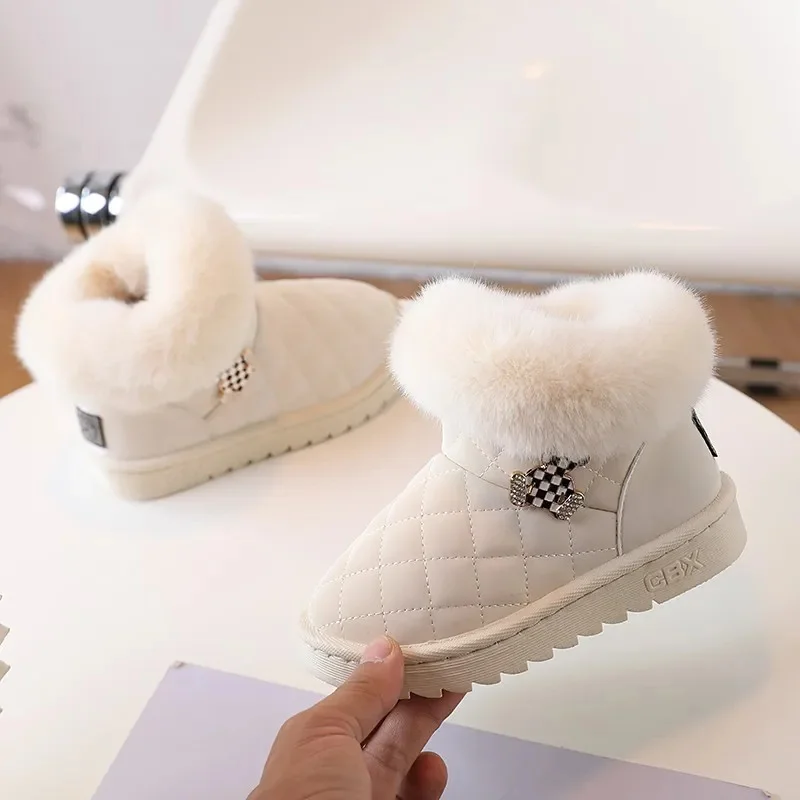 

Fashion Children Snow Plush Warm Short Ankle Boots for Kids Girls Winter Fur Shoes for 3-9Years Black White Children Boots