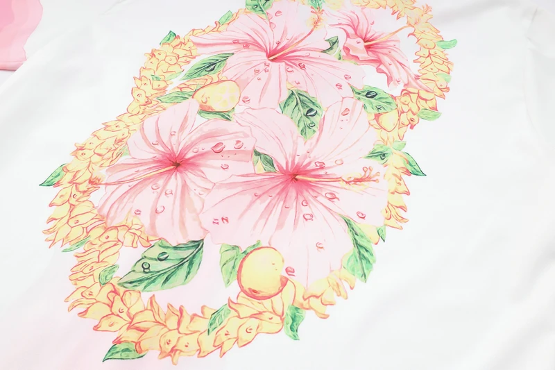 Gradient Pink White Floral Pattern CASABLANCA Shorts Shirt Set Thin Fabric Men Women Hawaii Beach Holiday Short Suit