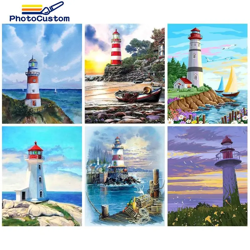 

PhotoCustom Paint By Number Town Landscape Pictures By Number Drawing On Canvas HandPainted Art Gift Kit DIY Home Decor