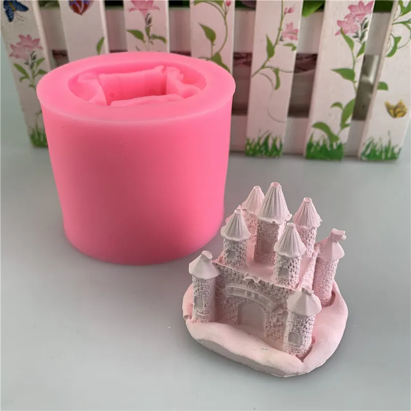 

Three-dimensional castle fondant silicone mold cake decoration castle house plaster dripping candle handmade soap mold