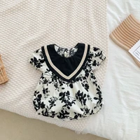 2022 summer new baby girl short sleeve bodysuit fashion flower print infant clothes for baby girl jumpsuit princess 0 24m