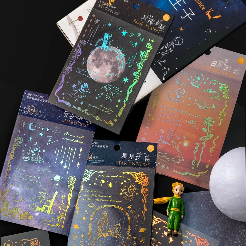 

2 Sheets Little Prince And Flower Gold Stamping Stickers Decor Aesthetics Journal Scrapbooking Sketchbook Notebooks Art Supplies