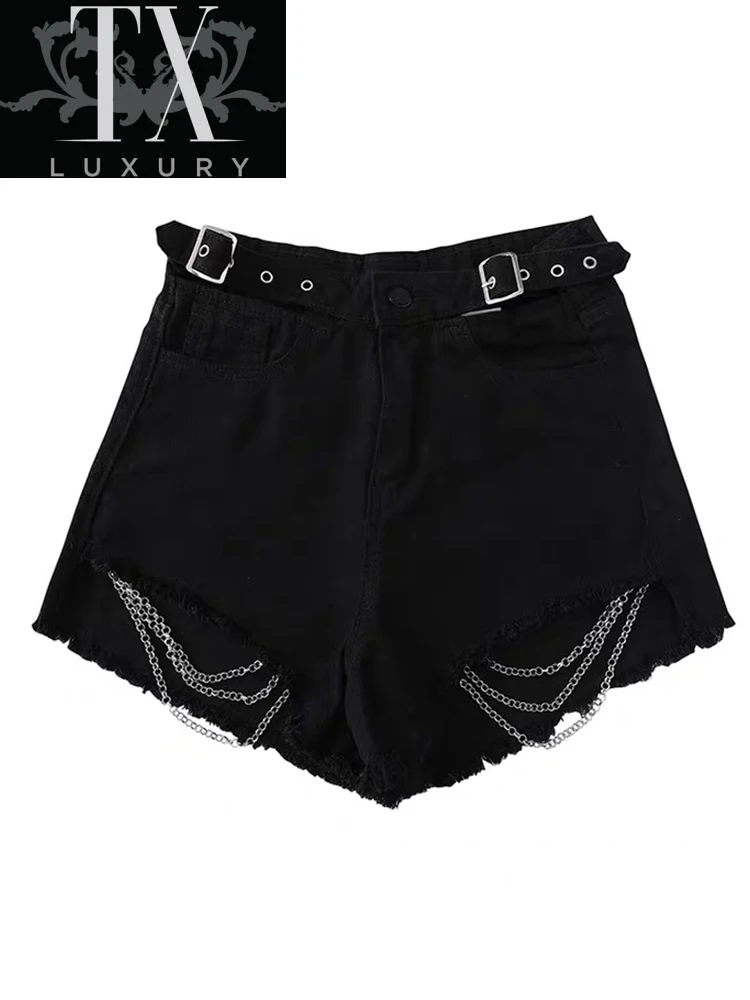 

Шорты женские джинсовые с завышенной талией, пикантная Повседневная Уличная одежда, облегающие однотонные бандажные штаны в стиле панк, лето 2022