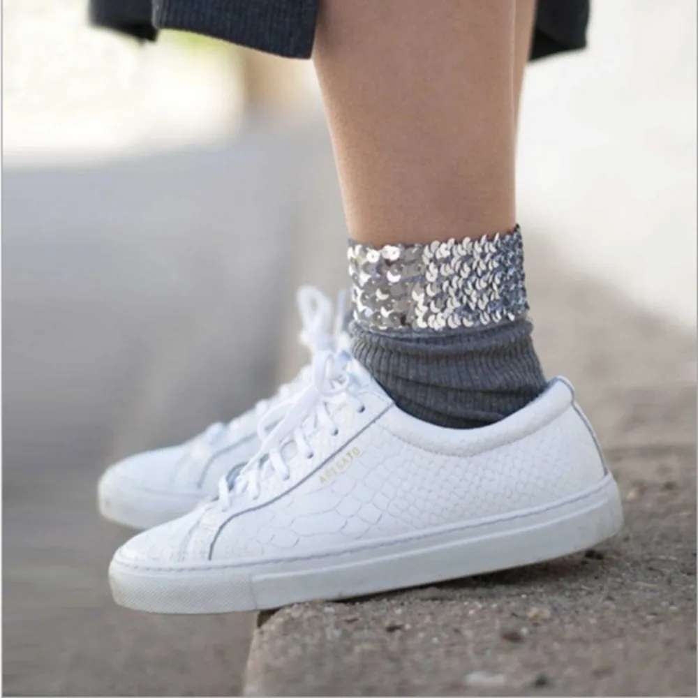 

1Pair Vintage Short Glitter Socks Women Cotton Shiny Socks Harajuku Handmade beads Casual breathable Female Hosiery