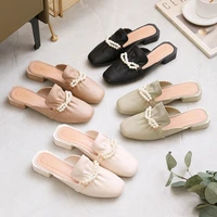 spiked flat soled baotou slippers retro style slippers with rough heels and low heels outdoor beaded sandals sweet style shoes