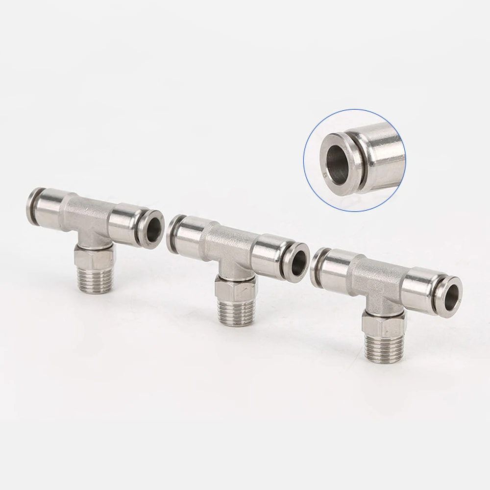

M5 M6 1/8" 1/4" 3/8" 1/2" BSPT Male Tee 3 Way Pneumatic 304 Stainless Steel Push In Quick Connector Release Air Fitting