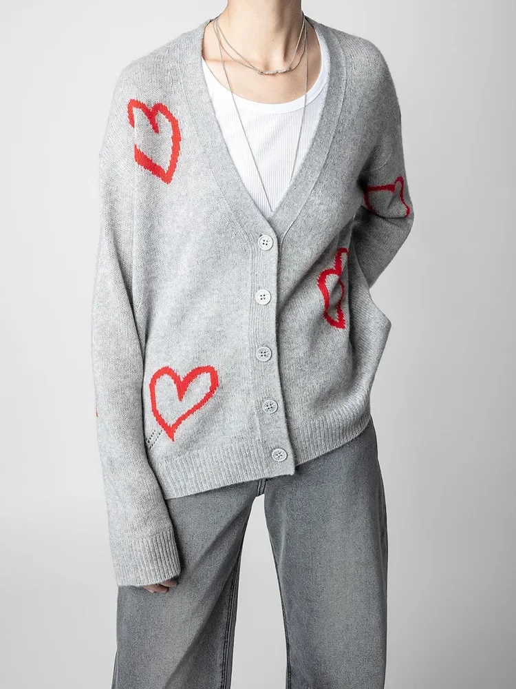 

Women's Knit Cardigan 2023 New Fall 100% Cashmere V-Neck Single Breasted Loose Casual Long Sleeve Sweater