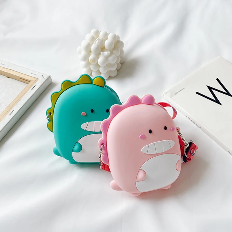 Kids Backpacks for Girls Messenger Mini Silicone Shoulder Bag Green Pink Lovely Dinosaur Children's Backpack