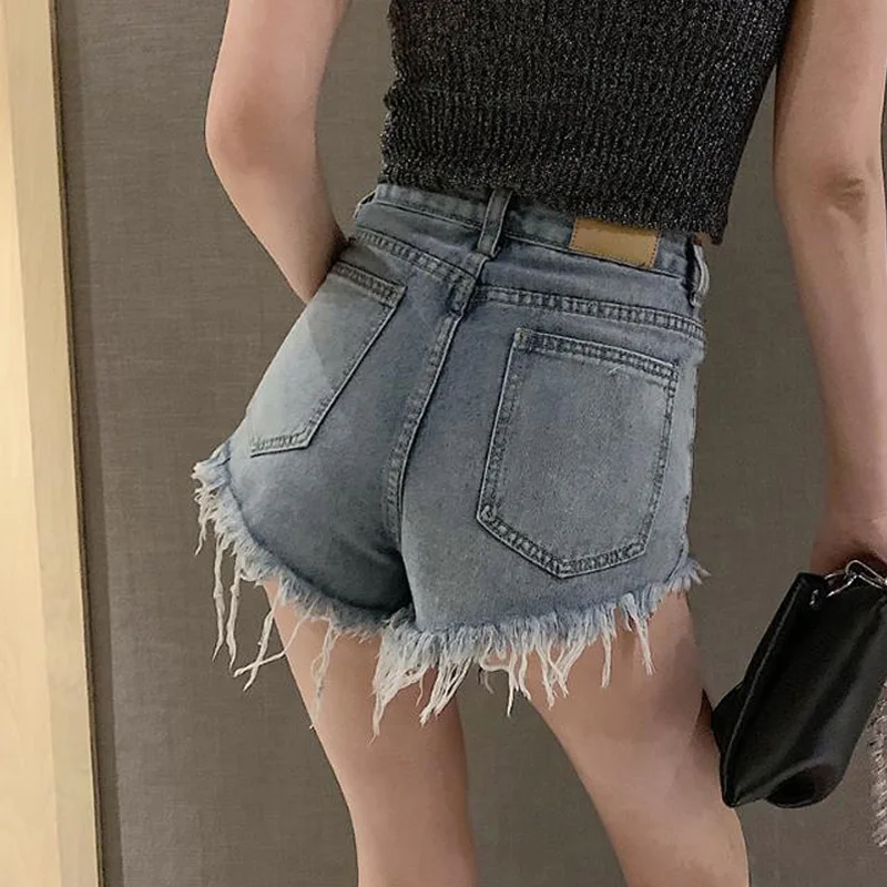 Summer New Embroidered Sequins Shorts High Waist Slim Solid Color All-match Denim Shorts Fashion Trend Women Clothing