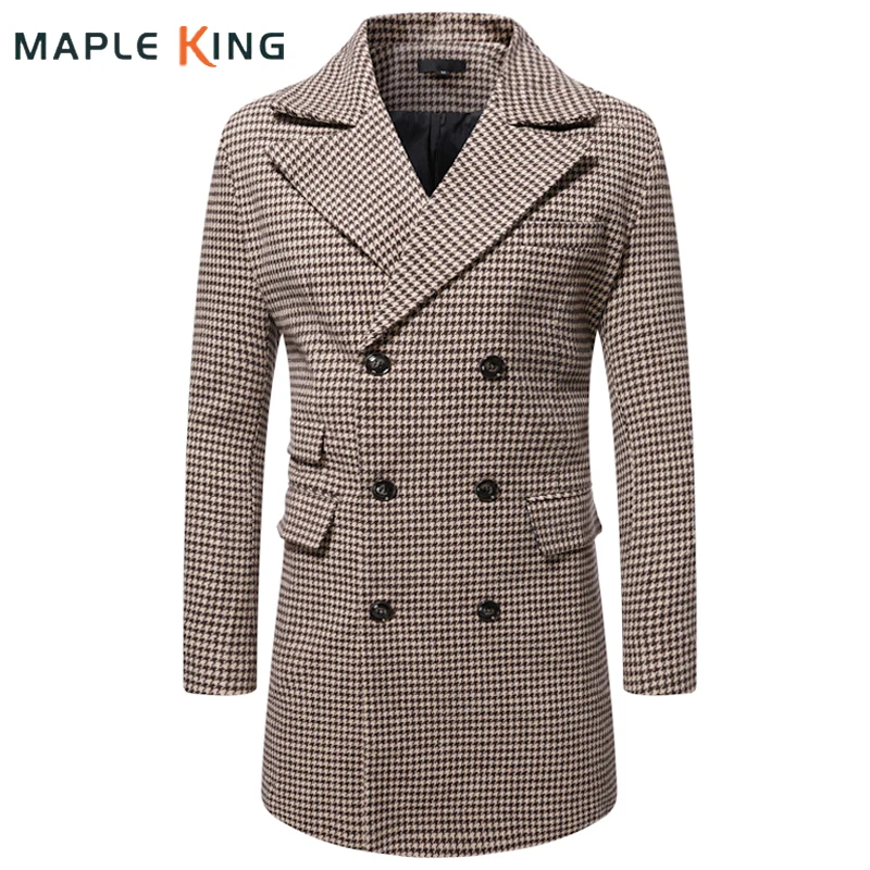 

Мужской двубортный плащ в клетку, темно-синяя длинная куртка в стиле стимпанк, классический винтажный деловой плащ, зима