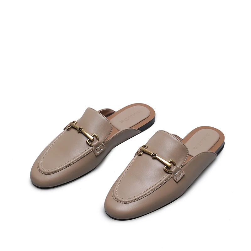 

IOO 2023 New Women Leather Open Heel Loafers Flat Mules Sandals Sandals High Quality Free Shipping MD Brand