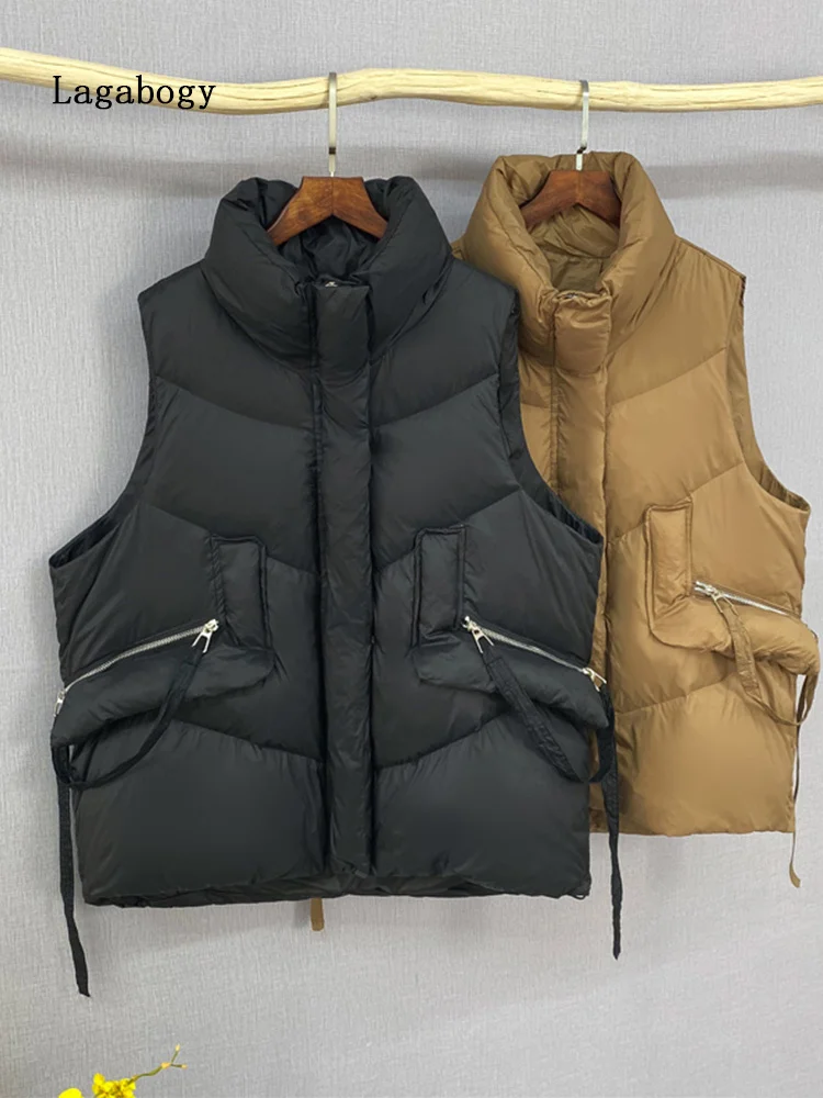 

2022 Winter Women White Duck Down Vest Female Casual Loose Thickening Waistcoat Jacket Short Gilet Zipper Puffer Coat