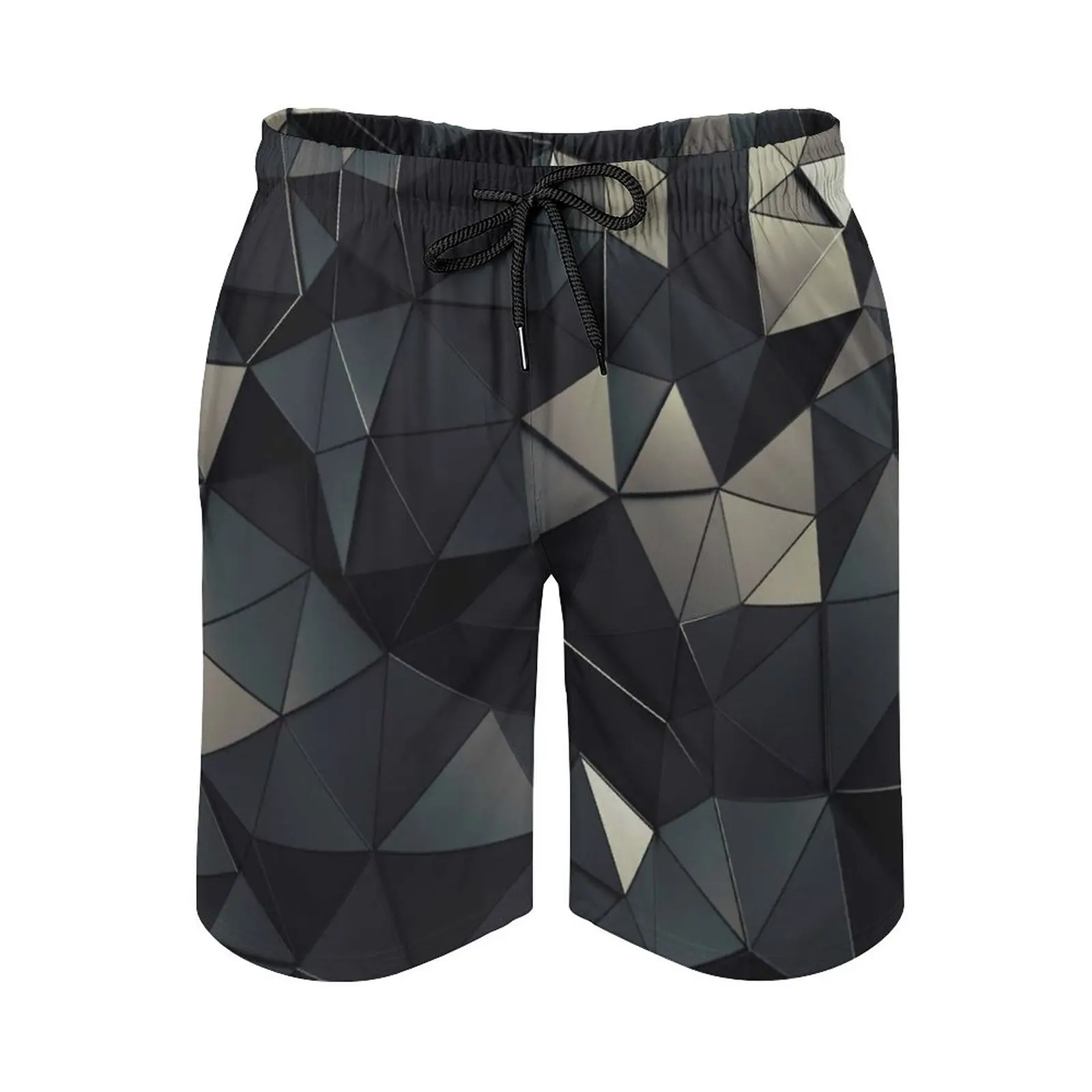 

Polygon Noir Men's Sports Short Beach Shorts Surfing Swimming Boxer Trunks Bathing Cyber Black Camo Rave Cyber Goth Gothic