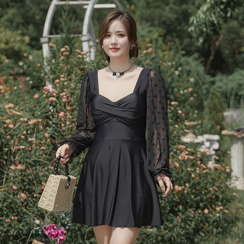 

Swim Suit Women Swimwear Swimsuits Summer 2023 High Waist Swimsuit Bath Exits Solid Female New Snow Spinning Long Sleeve Skirt