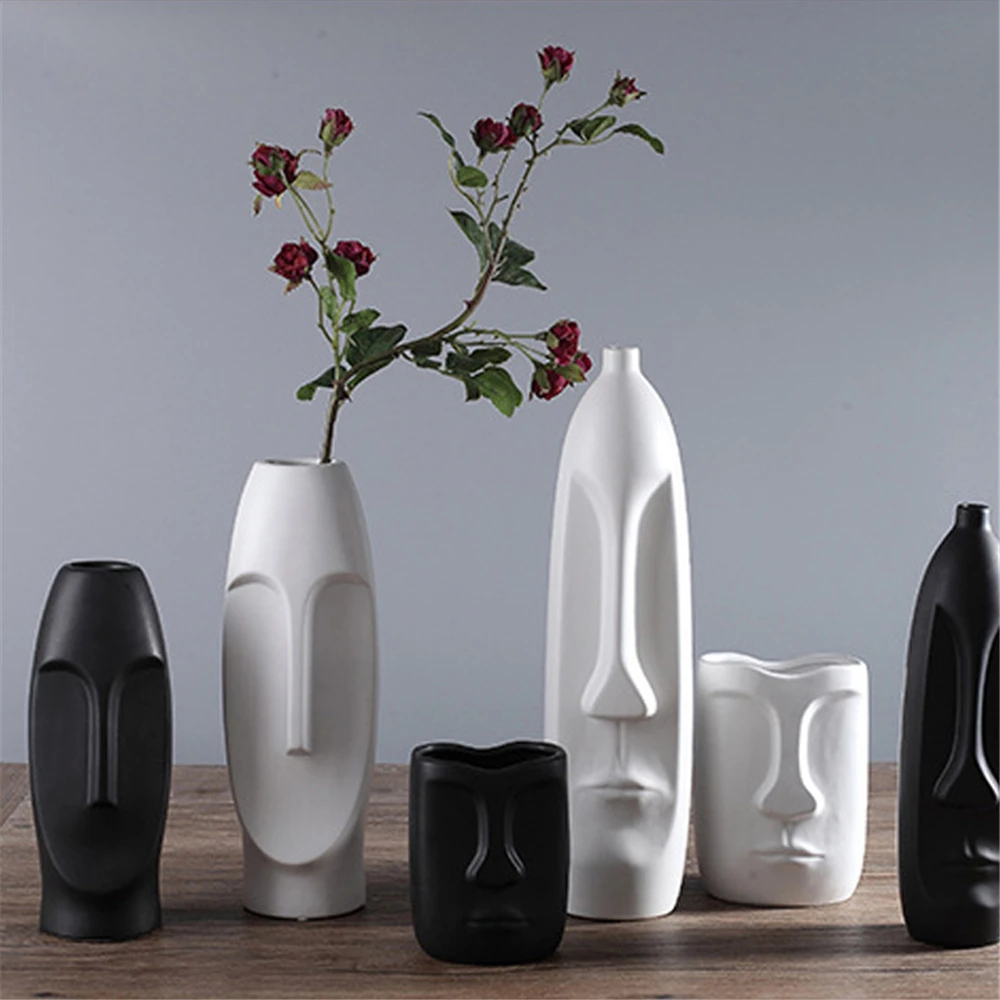 Creative Face Vase Dried Flower Arrangement Art Plant Vase Ceramics Desktop Ornaments Pot Crafts Home Garden Tabletop Decorative