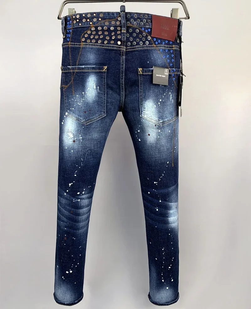 Новая мода BRAND D2 Мужские джинсы Джинсовые брюки с дырками Тонкие брюки-карандаш