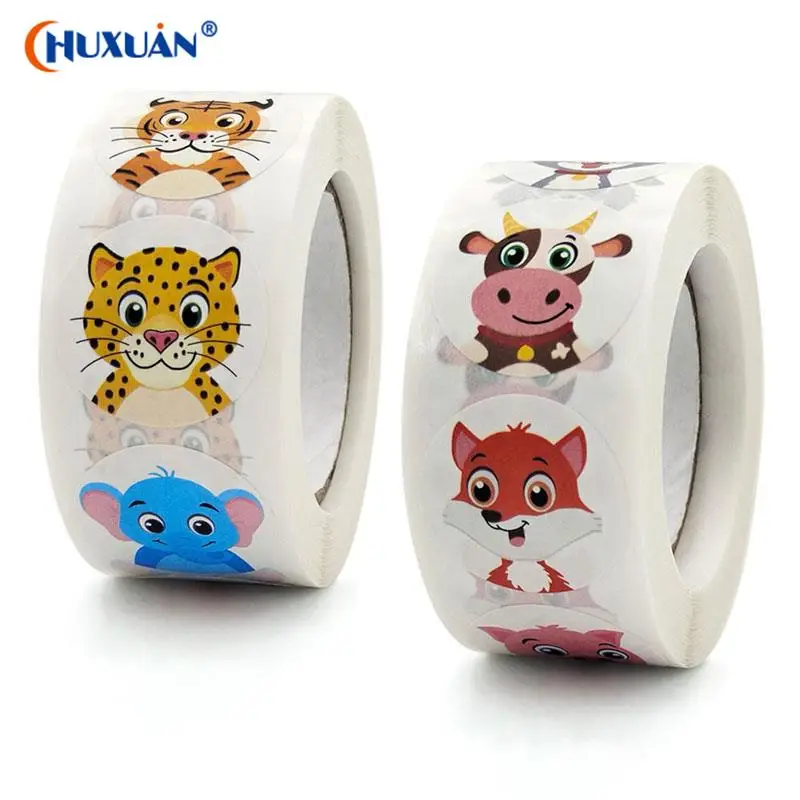 

500Pcs 1Inch Children Sticker Label Cartoon Animal Cute Sticker Diy Gift Sealing Label Decoration School Teacher Reward Stickers