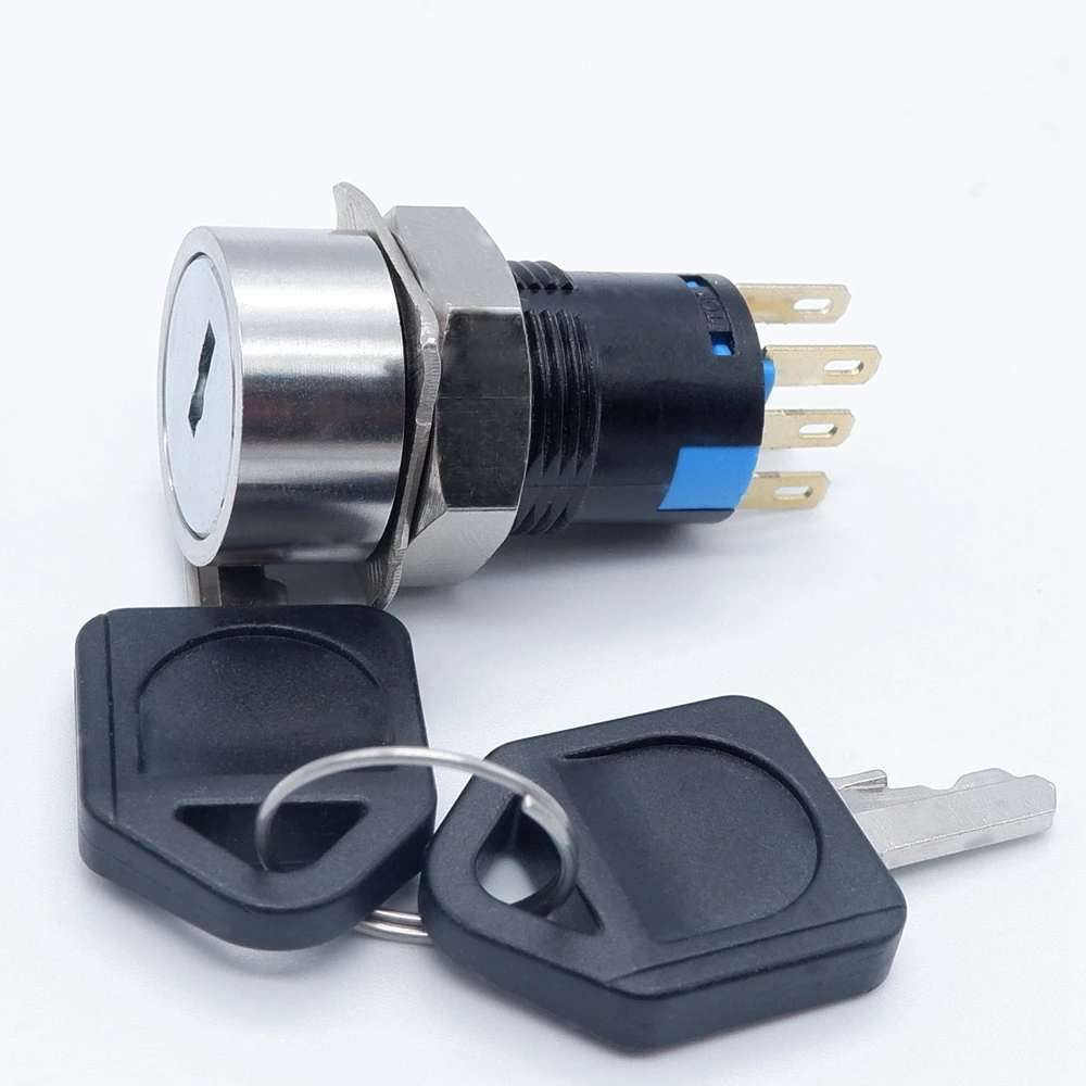 16mm Metal Selector Key Switch 2/3 Position Stainless Steel Self-locking Fixation Knob Switch Waterproof Button with Key