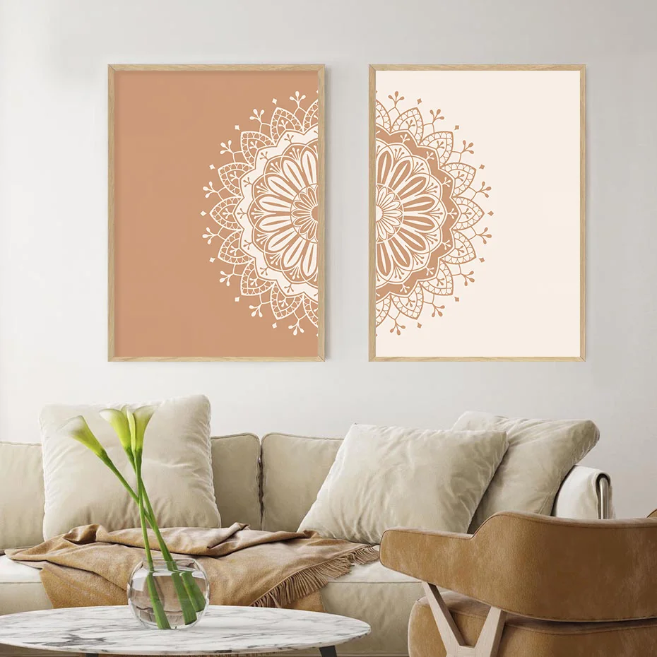 

Mandala Flowers Beige Posters Wall Art Canvas Painting Prints Pictures Modern Living Room Interior Home Decoration