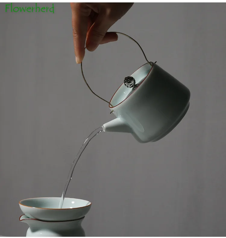 Керамический чайник цвета индиго глазури в японском стиле ручка чайный горшок