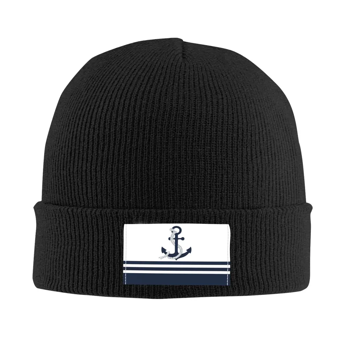 

Nautical Blue Anchors With Blue And White Stripes Bonnet Hat Knitting Hat Adult Sailing Sailor Warm Winter Skullies Beanies Caps