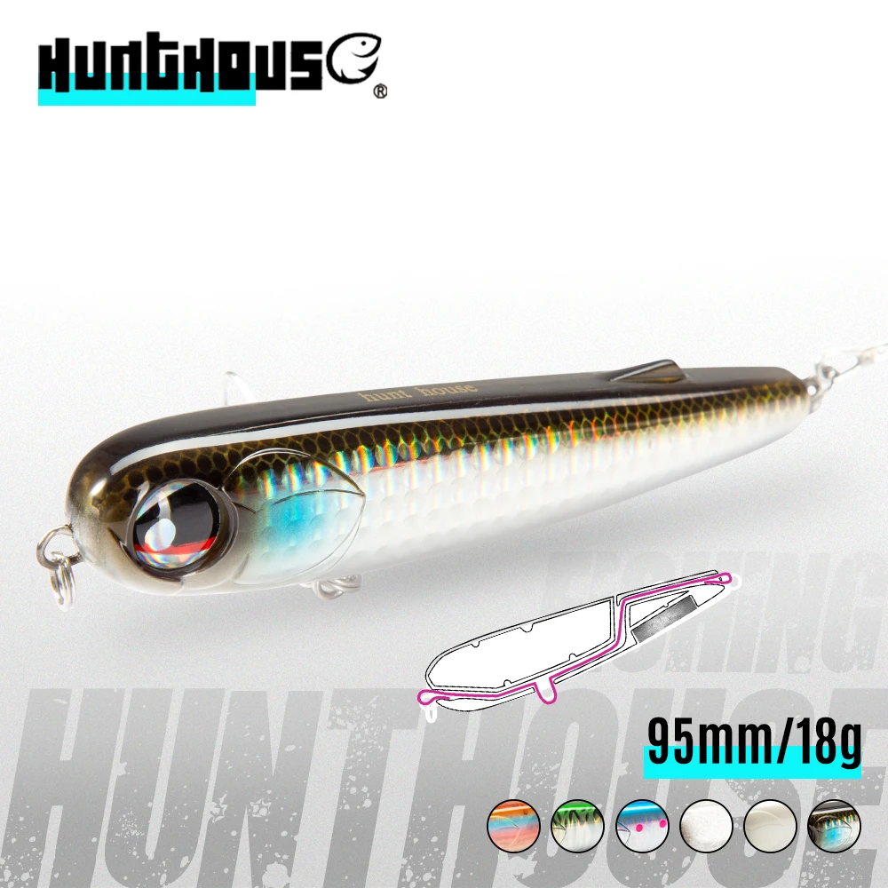 

Hunthouse Topwater Pencil Fishing Lure Floating WTD Stickbait Hard Bait Trolling Cast 95mm 75mm Saltwater For Pike Bass Fish