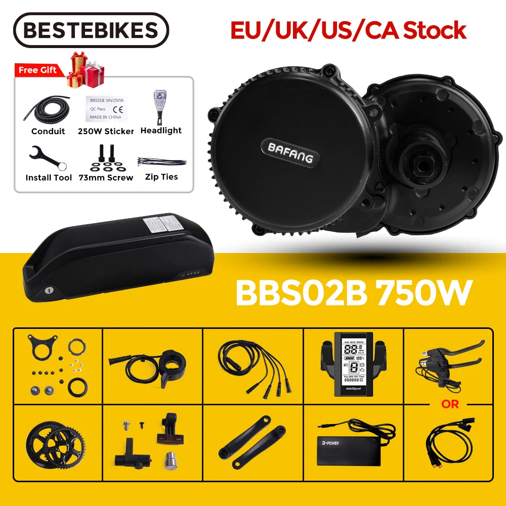 Bafang Mid Drive Motor 48V 750W BBS02B BBS02 8Fun Motor Electric Bike Ebike Conversion Kit With 48V20AH 52V20AH Lithium Battery