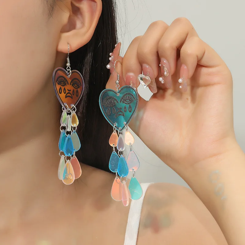 

Fashion Exaggerated Colorful Resin Earrings for Women Simple Temperament Love Crying Water Drop Tassel Earrings Jewelry Gifts