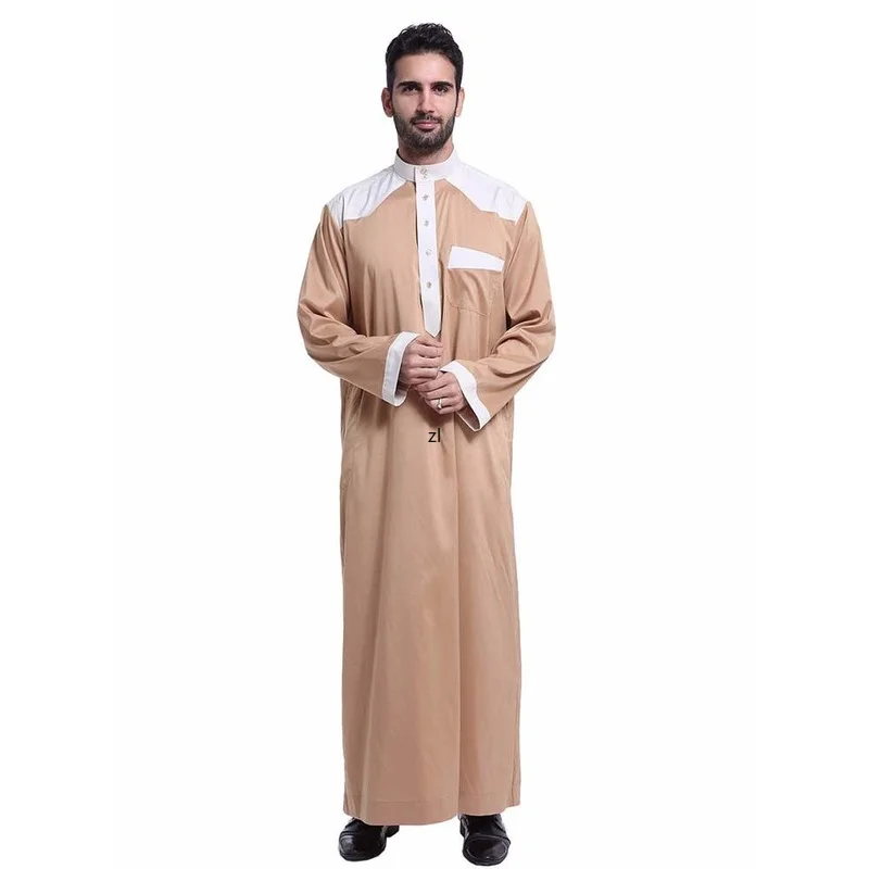 Men's Robe Ramadan Muslim Arabian Middle East Contrast Color Long Sleeve Spring Summer 2022 Kaftan Moroccan Saudi Vestidos