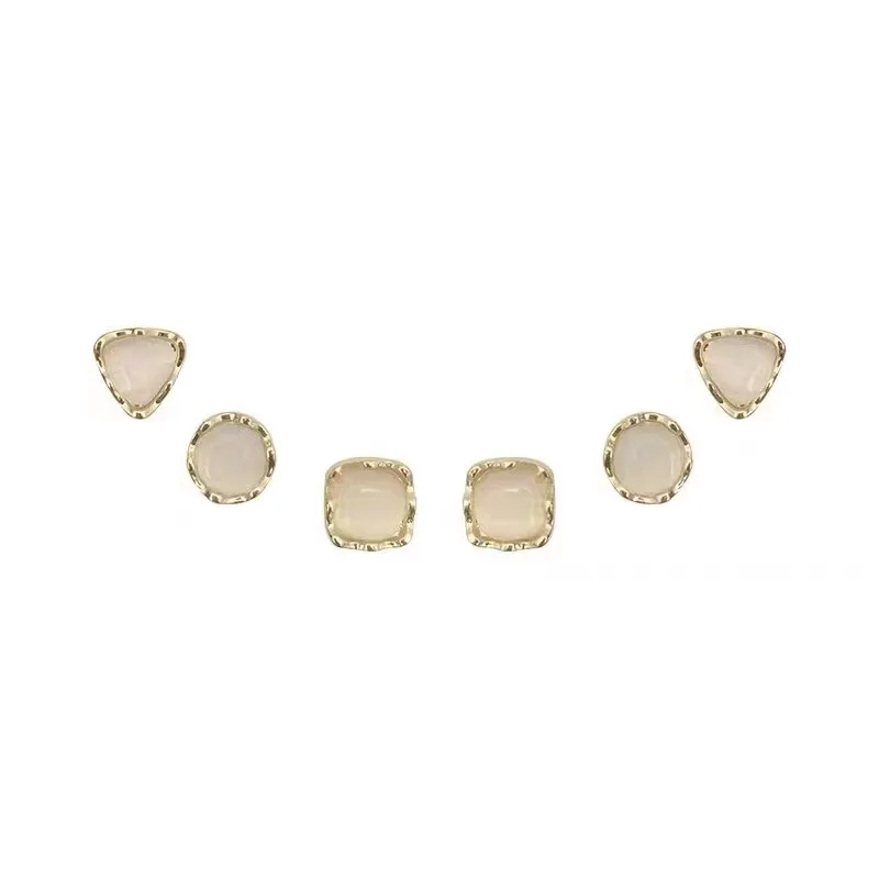 

S925 Silver Needle Geometric Opal Stud Set With Metal Bracket Korean Triangle Circle Square Earrings for Women