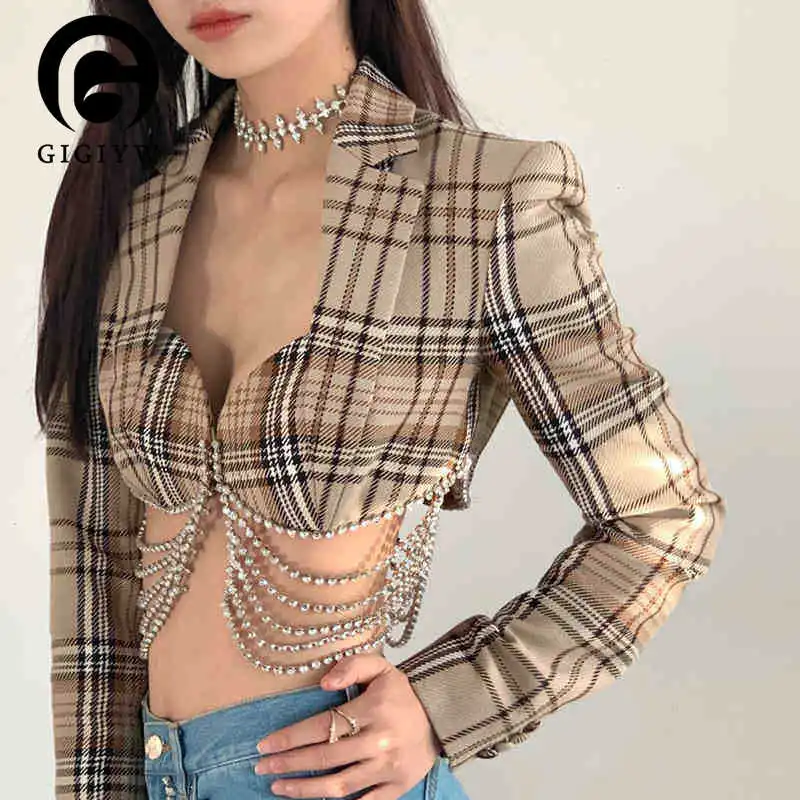 GIGIYW coat 2022 early drill design sense number sexy short style belly button exposed chic blazer Women autumn 2022 new