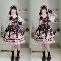 black strawberry rabbit sweet kawaiijsk lolita dress print cute sling dress summer sweet princess dress harajuku retro dress