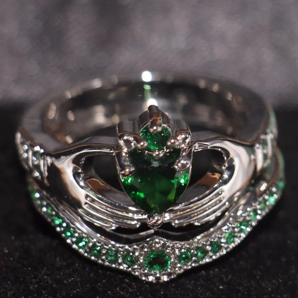 Кольцо Lovers Claddagh с зеленым камнем обручальное кольцо свадебные наборы для женщин