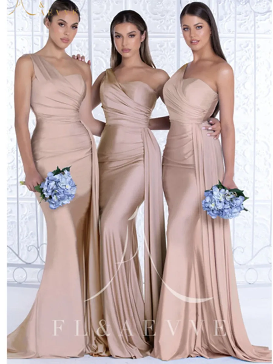Newest Luxury Bridesmaid Dresses One Shoulder Silk Satin Mermaid Bridesmaid Dresses Lace Up Back Wedding Party Bridesmaid Gowns