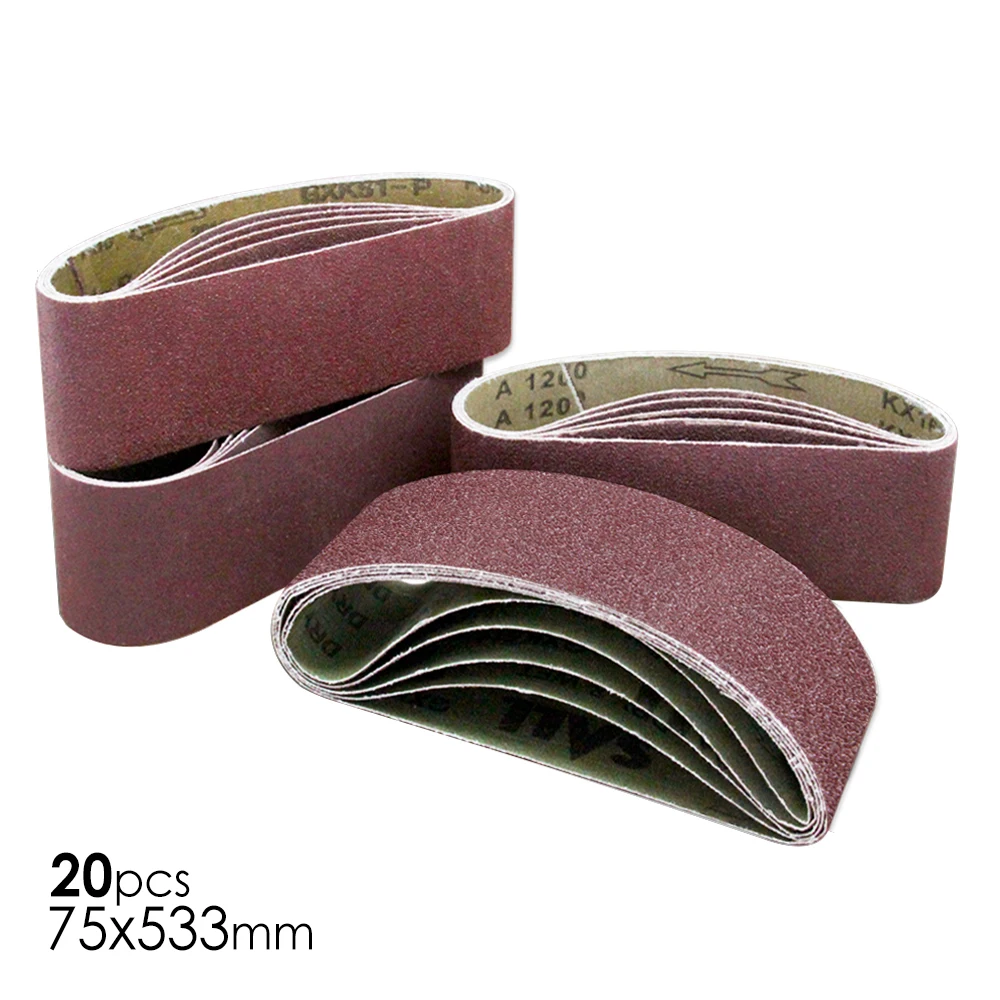 20pcs 75 x 533mm Sanding Belt Assorted Pack 3 x 21 Inch Aluminum Oxide for Belt Sander Grits 60 80 120 240 Woodworking Tools