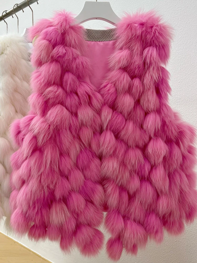 Real Fur Vest 100% Real Fox Fur Jacket Genuine Fur Gilet Natural Fur Jacket Fashion Slim Fur Coat High Quality Streetwear