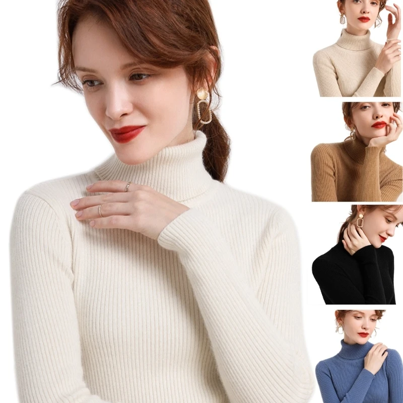 

Женский облегающий свитер-водолазка с длинным рукавом, плотный теплый джемпер в рубчик, Топ