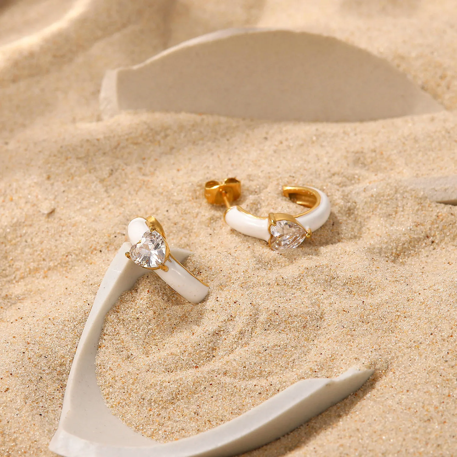 Stainless Steel PVD 18K Gold Plated Tarnish Waterproof Enamel Heart Hoop Earrings For Woman Jewelry Wholesale Trendy