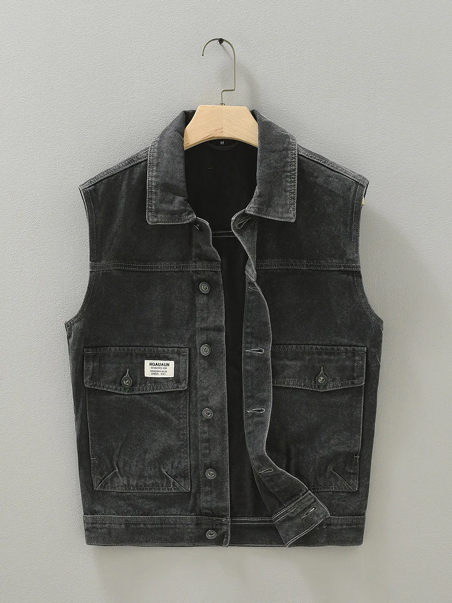 Жилет джинсовый в японском стиле модный однотонный жилет из денима без рукавов с