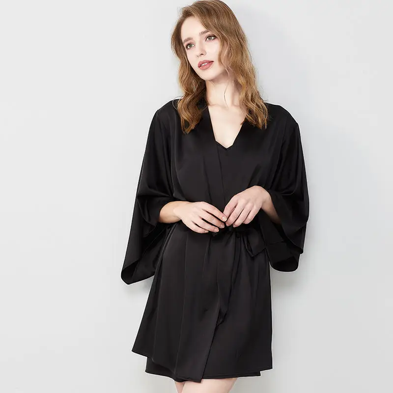 Ice Silk Lace up Solid Color Pajamas Robes Women's Home Wear Loose Bathrobe