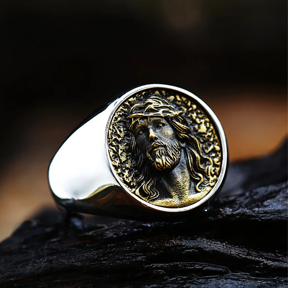 

Men's Stainless Steel Religion Jesus Ring Vintage Punk Biker Prayer Christian Rings Amulet Cool Male Jewelry Gifts Dropshipping