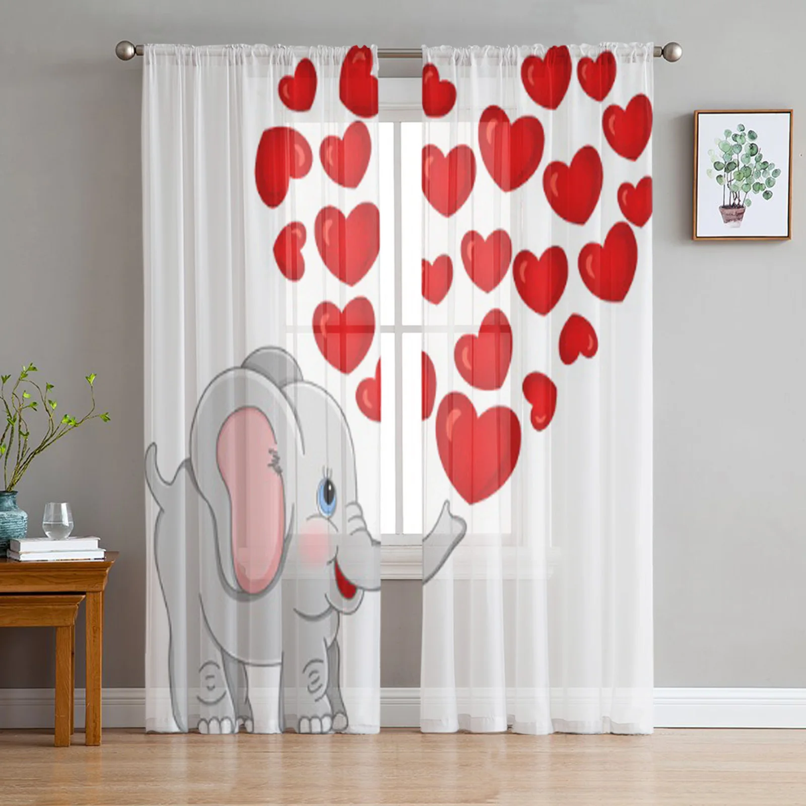

Тюлевые шторы «Слон с сердцами», прозрачные Занавески для кухни, окна, гостиной, Современная вуаль, занавески для спальни