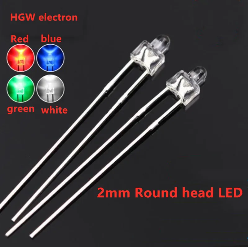 

100pcs 2MM Tower LED Diode Lamp F2 Highlighting concentrated White hair Red Green White blue Indicator light LED 2pin Long legs
